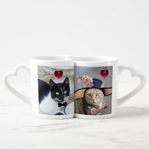 ROMANTIC CAT LOVERS WITH HEARTS Valentines Day Coffee Mug Set