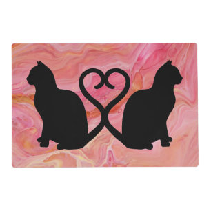 Romantic Cat Silhouette Heart with Pink Marble Placemat