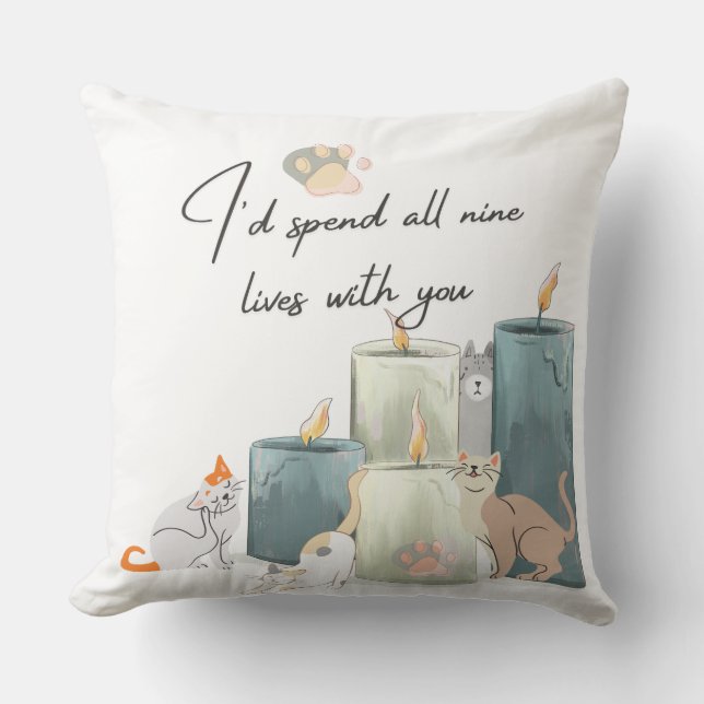 "Romantic Cat-Themed Decorative Pillow Design" (Front)