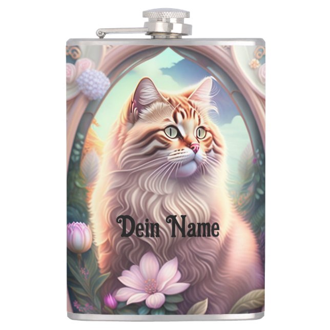 Romantic Cat with Flowers Flask (Front)