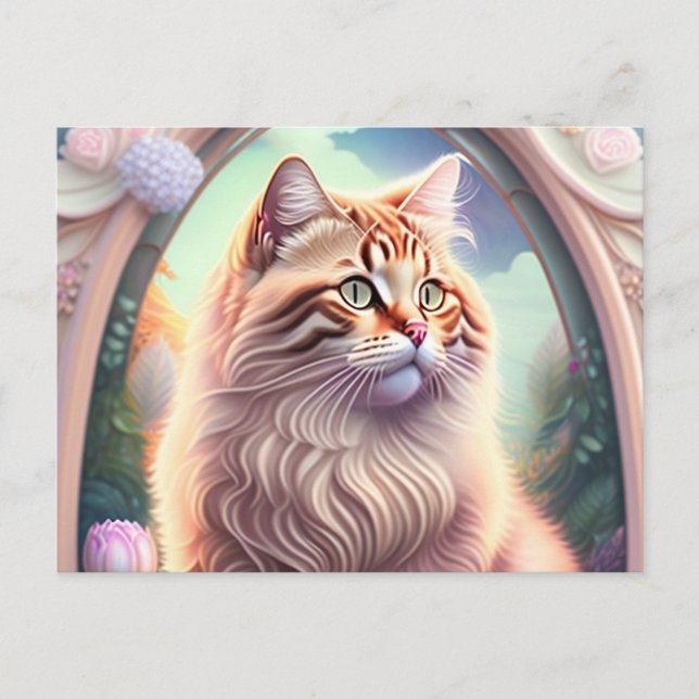 Romantic cat with flowers postcard (Front)