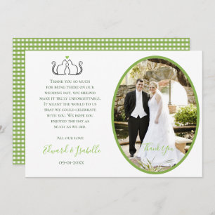 Romantic Cats In Love Wedding Couple Photo Green T Thank You Card