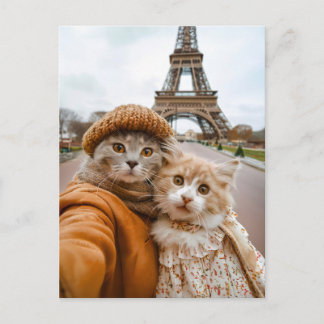 Romantic Cats in Paris Holiday Postcard