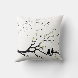Romantic Cats on Tree Branch Silhouette pillows
