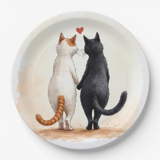 Romantic Cats With a Red Heart Paper Plates (Front)