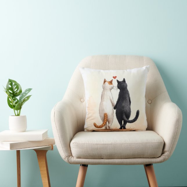 Romantic Cats With a Red Heart Throw Pillow (Chair)