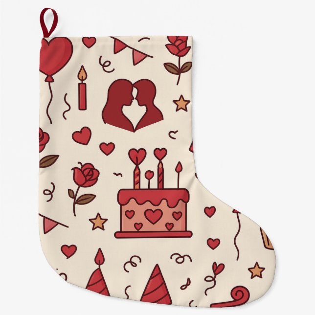 Romantic Celebration Doodle Pattern Large Christmas Stocking (Front)