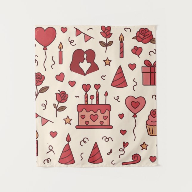 Romantic Celebration Doodle Pattern Tapestry (Front)