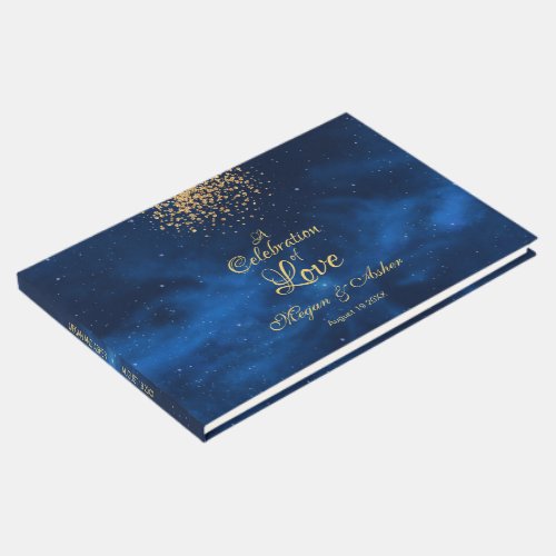 Romantic Celestial Blue with Gold Confetti Guest Book