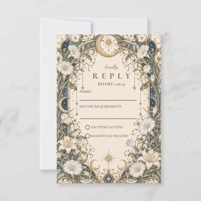 Romantic Celestial Garden Wedding RSVP Card (Front)