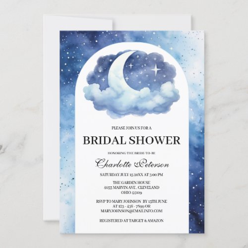 Romantic Celestial Moon Star Clouds Bridal Shower  Invitation