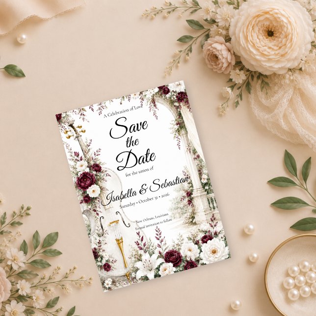 Romantic Cello Garden Elegance Wedding Save The Date (Creator Uploaded)