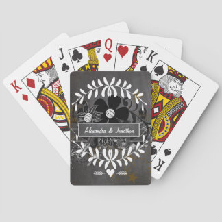 Romantic Chalkboard Vintage Garland Floral Black Poker Cards