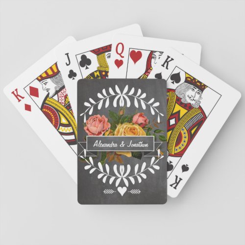 Romantic Chalkboard Vintage Garland Floral Roses Playing Cards