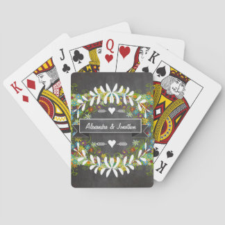 Romantic Chalkboard Vintage Garland Swirly Floral Poker Cards
