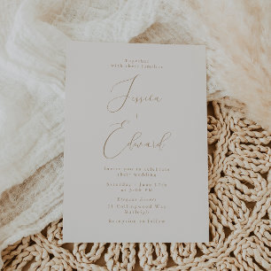 Romantic Champagne and Gold Wedding Invitation