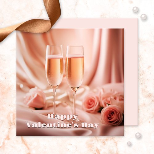 Romantic Champagne and Roses Happy Valentines Day Invitation
