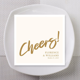 Romantic Champagne Brush Lettering Cheers Wedding Napkins