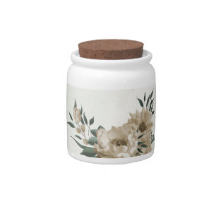 romantic champagne flowers & green leaves candy jar