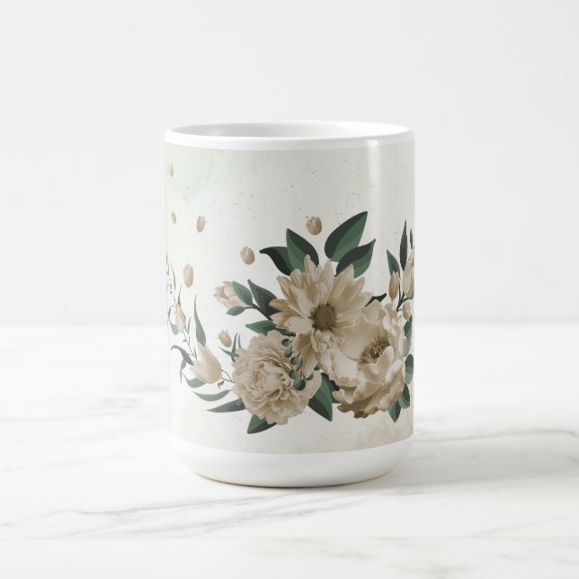 romantic champagne flowers & green leaves coffee mug (Center)