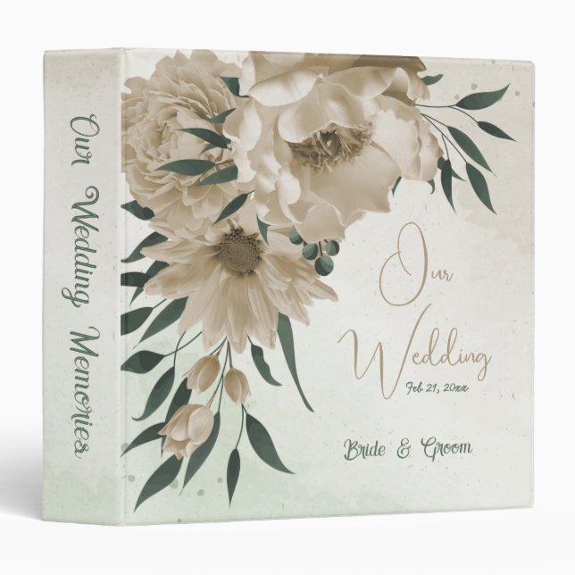 romantic champagne flowers greenery photo album 3 ring binder (Front/Spine)