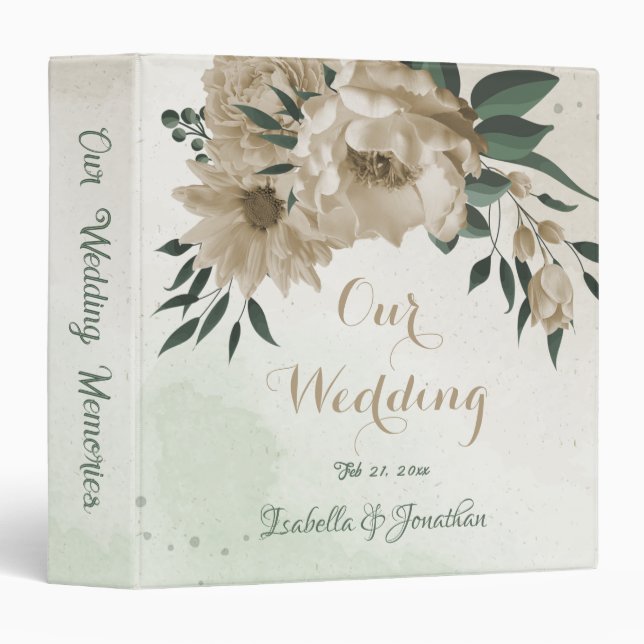 romantic champagne flowers greenery photo album 3 ring binder (Front/Spine)