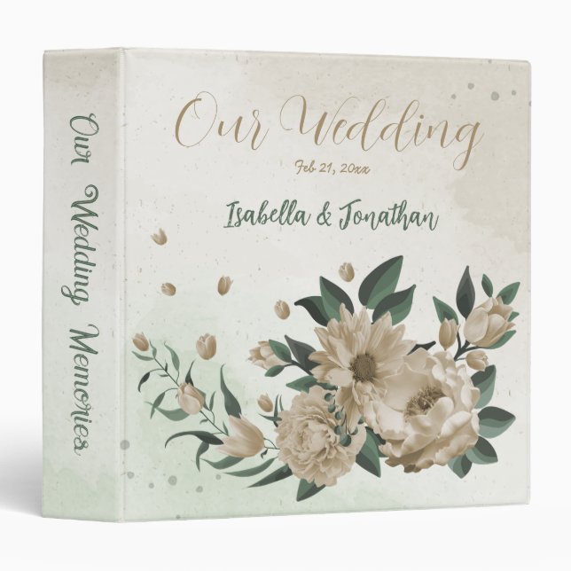 romantic champagne flowers greenery photo album 3 ring binder (Front/Spine)