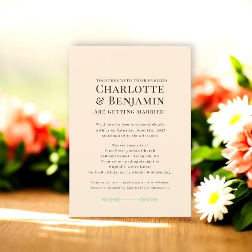 Romantic champaine modern Names garden Wedding Invitation