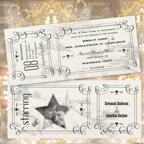 Romantic Chapel Country Road Ticket Wedding Invitation