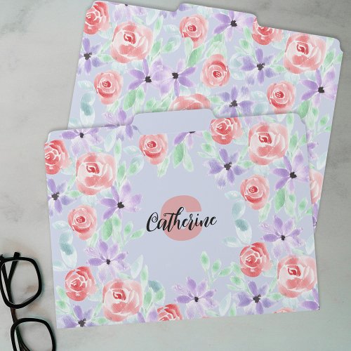 Romantic Charming Purple Flowers and Red Roses  File Folder