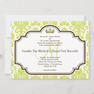 Romantic Chartreuse Damask Wedding Invitations