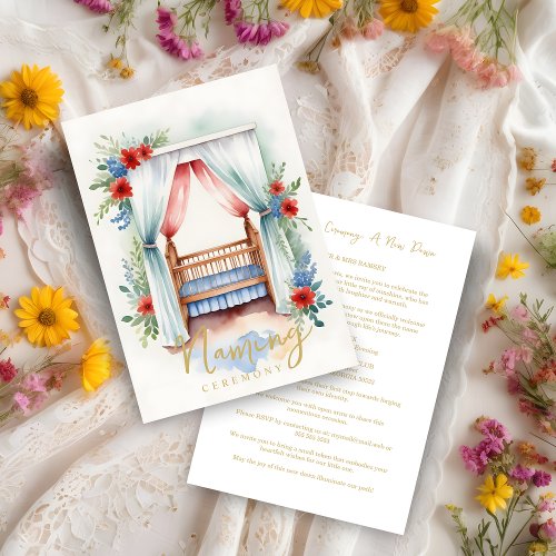 Romantic Cheerful Watercolor Crib Naming Ceremony Invitation