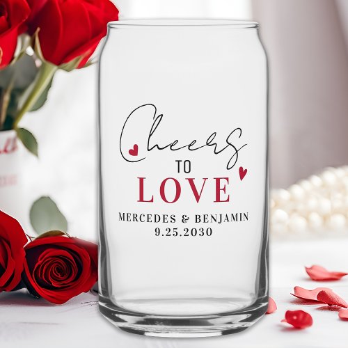 Romantic Cheers To Love Modern Elegant Wedding Can Glass