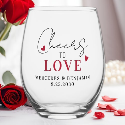 Romantic Cheers To Love Modern Elegant Wedding Stemless Wine Glass