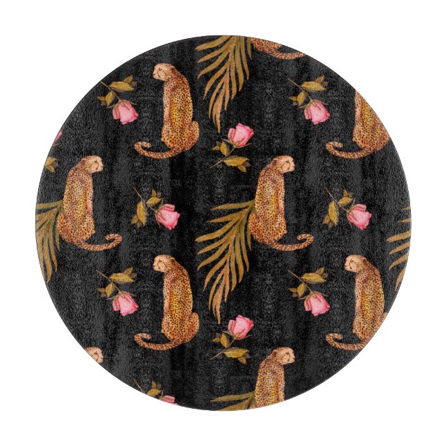 Romantic cheetahs: watercolor seamless pattern. cutting board (Front)