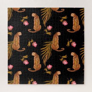 Romantic cheetahs: watercolor seamless pattern. jigsaw puzzle