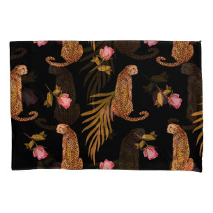 Romantic cheetahs: watercolor seamless pattern. pillow case