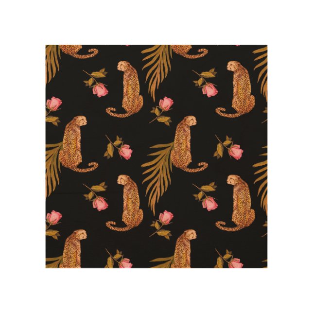 Romantic cheetahs: watercolor seamless pattern. wood wall art (Front)