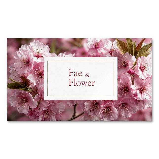 Romantic Cherry Blossom Bright Pink Floral Business Card Magnet (Front)