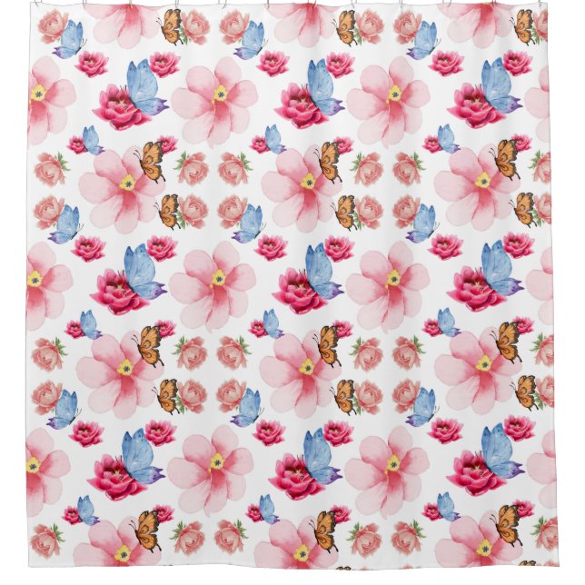 Romantic cherry blossom wallpaper shower curtain (Front)