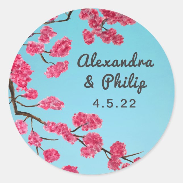 Romantic Cherry Blossoms Classic Round Sticker (Front)