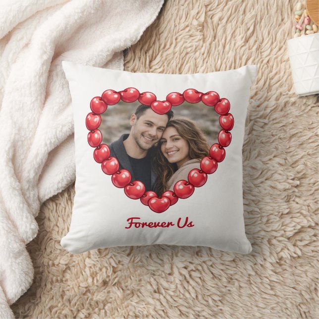 Romantic Cherry Heart Custom Photo  Throw Pillow (Blanket)