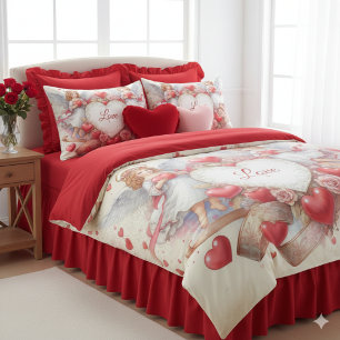 Romantic Cherub Angels and Red Hearts Duvet Cover