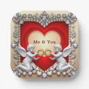 💍 Romantic Cherub Love 💘 Elegant Wedding  Paper Plates
