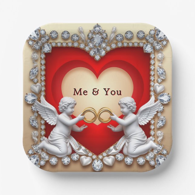 💍 Romantic Cherub Love 💘 Elegant Wedding  Paper Plates (Front)