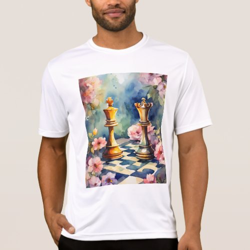 Romantic Chess in Bloom _ Watercolor Style T_Shirt