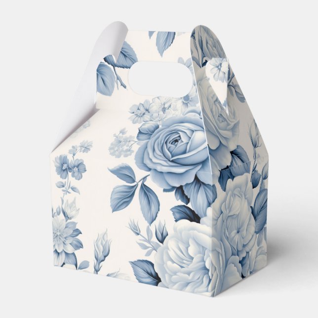 Romantic Chic Antique Dusty Blue Roses Favor Boxes (Front Side)