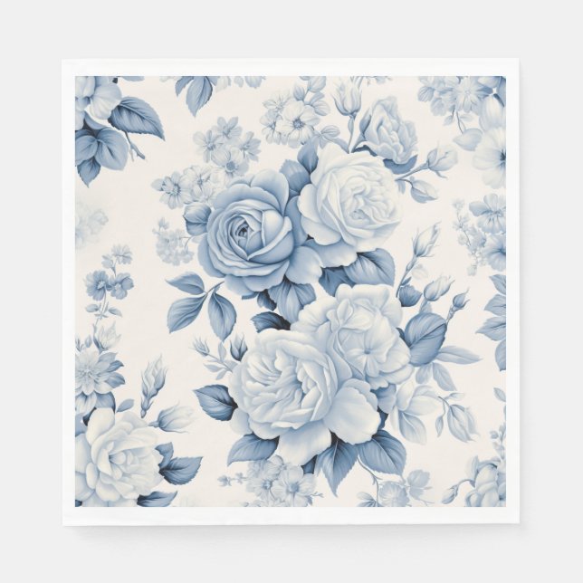 Romantic Chic Antique Dusty Blue Roses Napkins (Front)