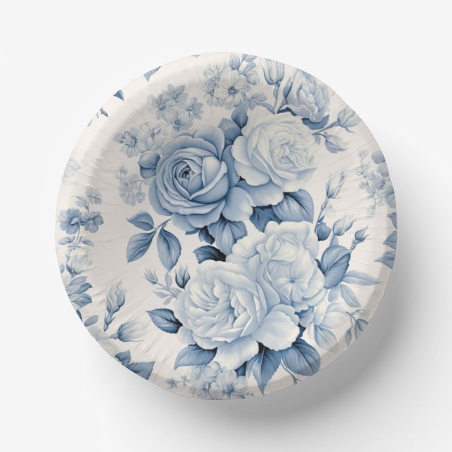 Romantic Chic Antique Dusty Blue Roses Paper Bowls (Front)