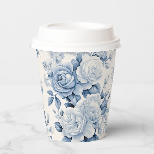 Romantic Chic Antique Dusty Blue Roses Paper Cups